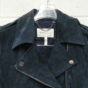 BCBGeneration‎ Womens Navy Blue Suede Leather Moto Jacket XS T12512BG Biker Zip